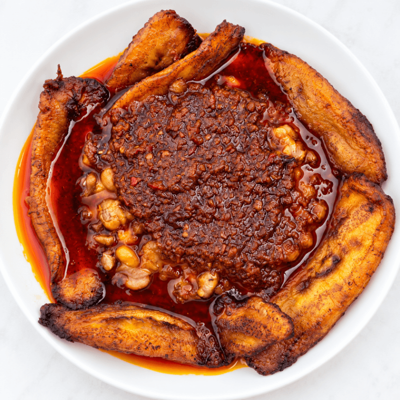Ewa Agoyin with Plantain & Fish